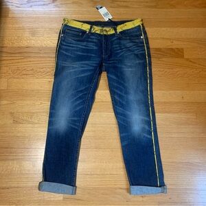 Juicy Jean Couture Bleecker Slouchy Skinny Faux Yellow Snake Skin Trim Jeans 29